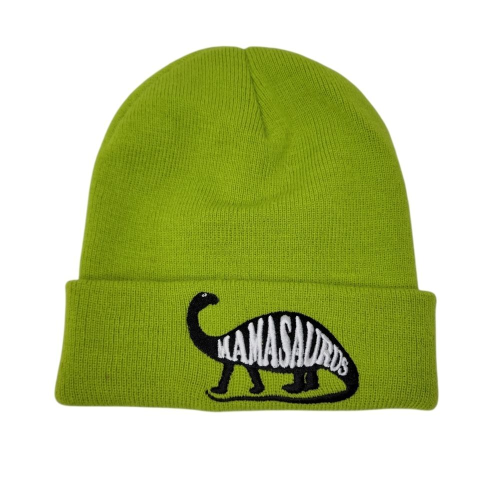 Mamasuarus Attic Salt Green Black Dinosaur Mama Mom Rolled Cuff Knitted Beanie